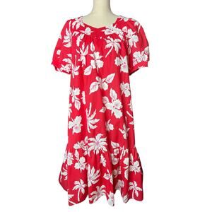 Royal Hawaiian Creations Midi Dress in Red White Pink Floral Print Size S